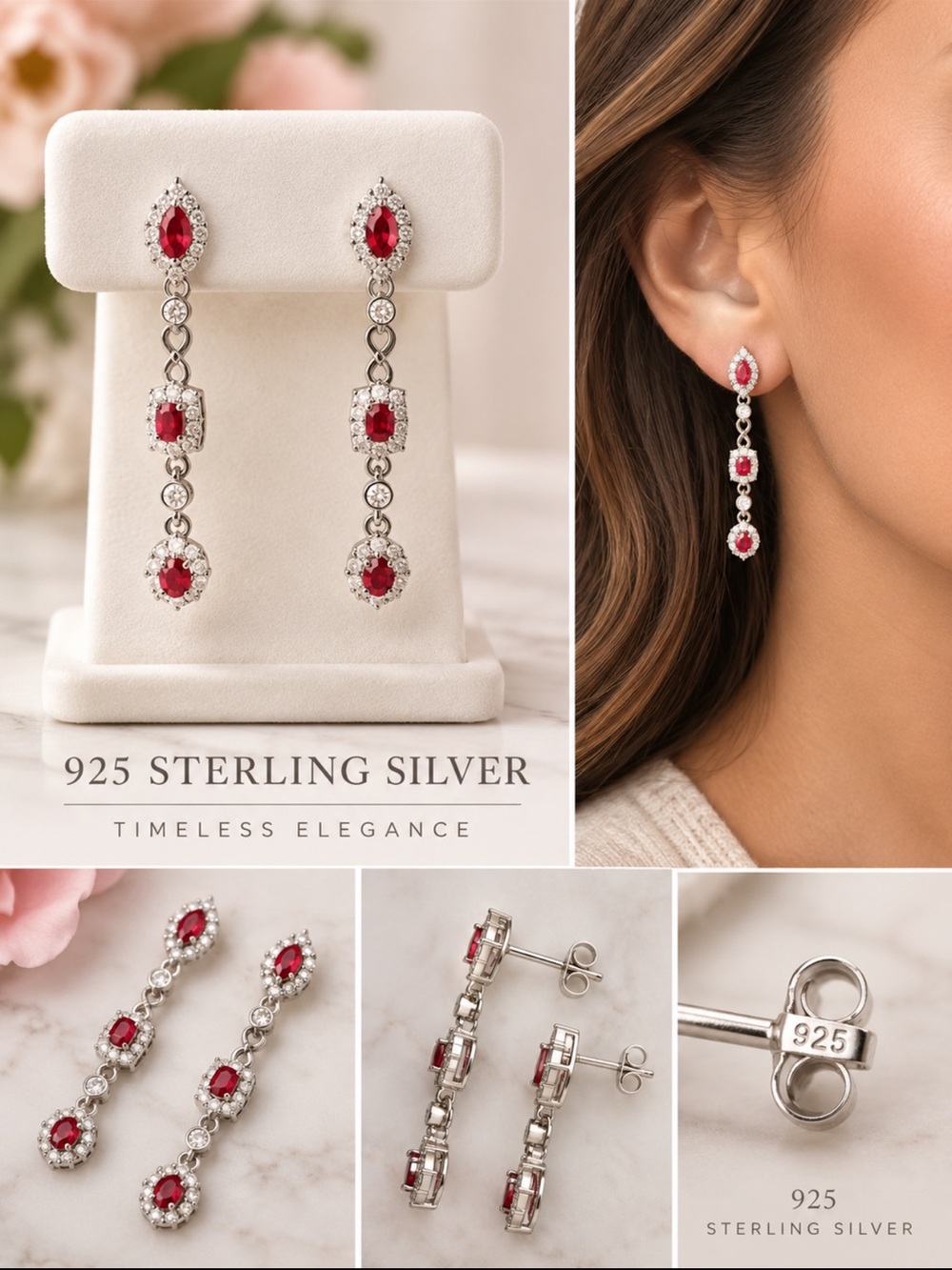 Moissanite Classic 925 Sterling Silver Red Drop Earrings